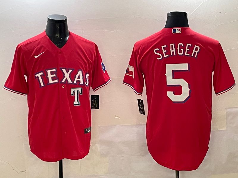 Men Texas Rangers 5 Seager Red Game 2025 Nike MLB Jersey style 5